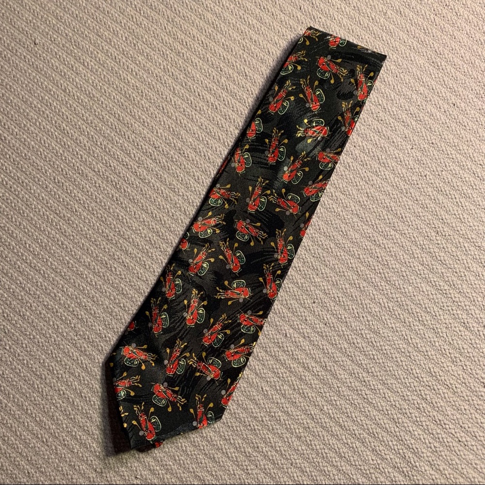 EUC/NWOT Golf Tie: Golf-Themed Silk Soleil Tie, Black w Red Golf Bags